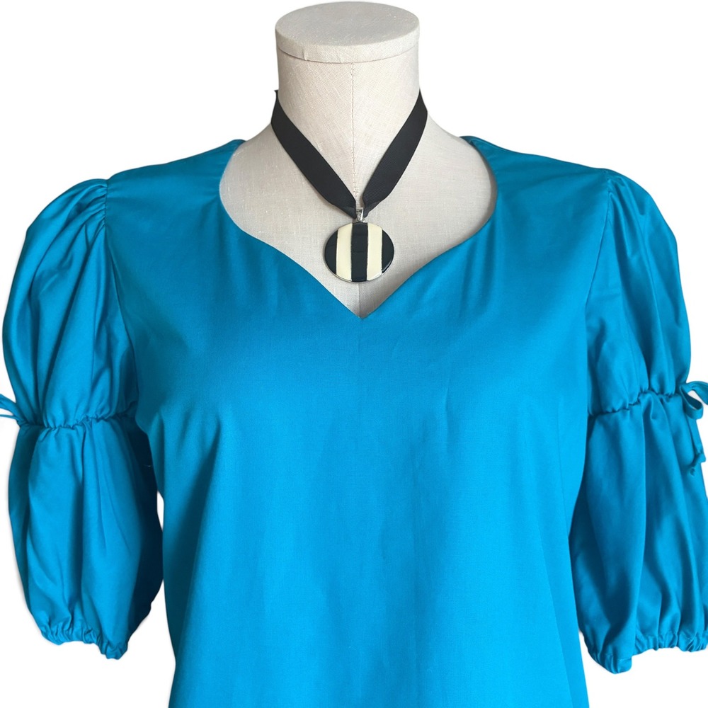 Vintage 70s Peasant Blouse Blue Poet Sleeve Boho Top Medium - Picture 4 of 9